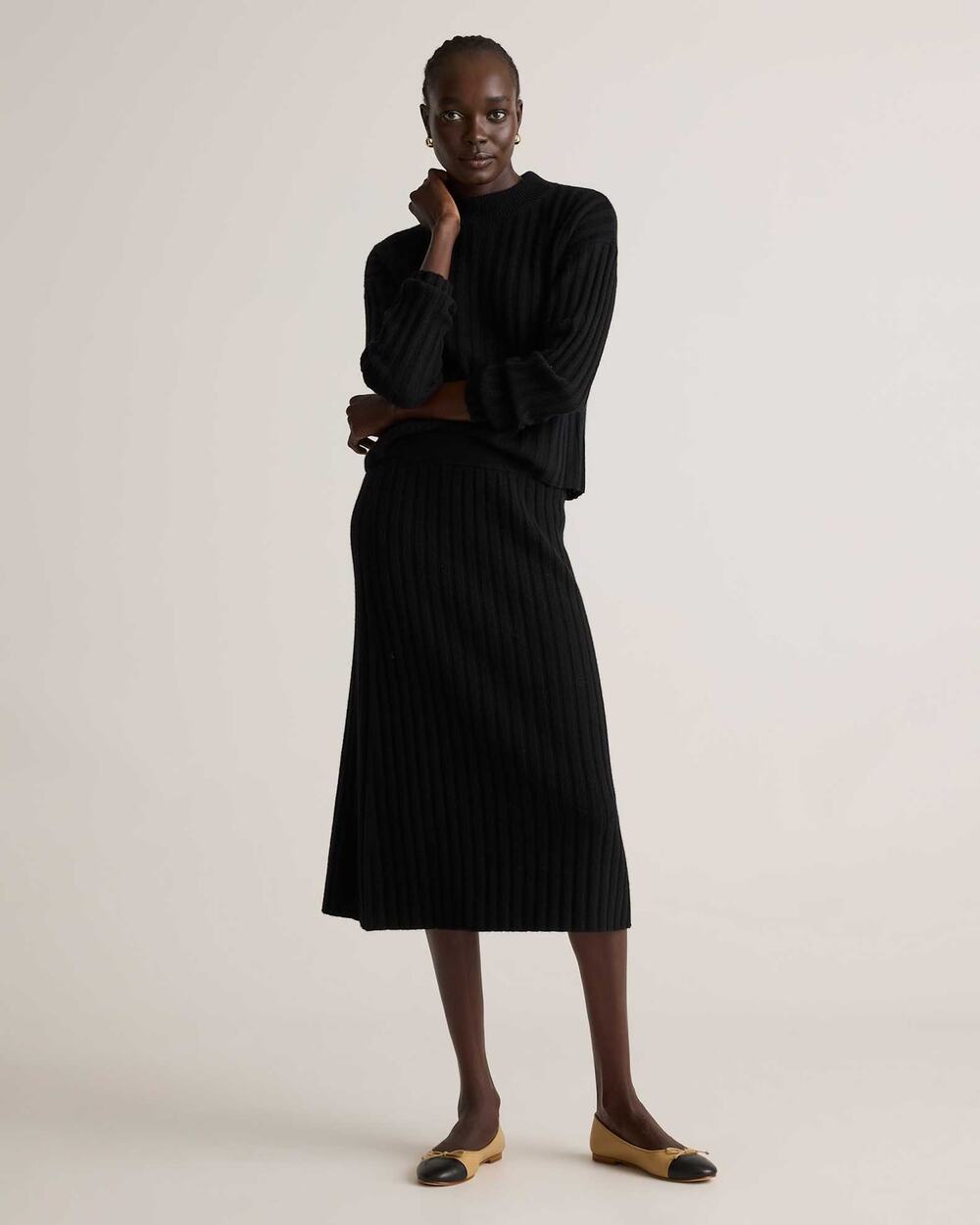 NWT Quince Mongolian Cashmere Midi Skirt Black S
